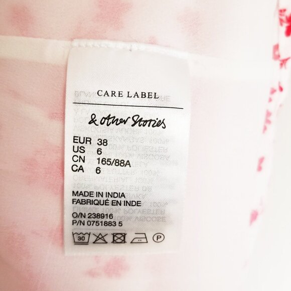 & Other Stories White Red Ditsy Floral True Wrap Mini Dress 6 Short Sleeves Boho - Picture 8 of 16